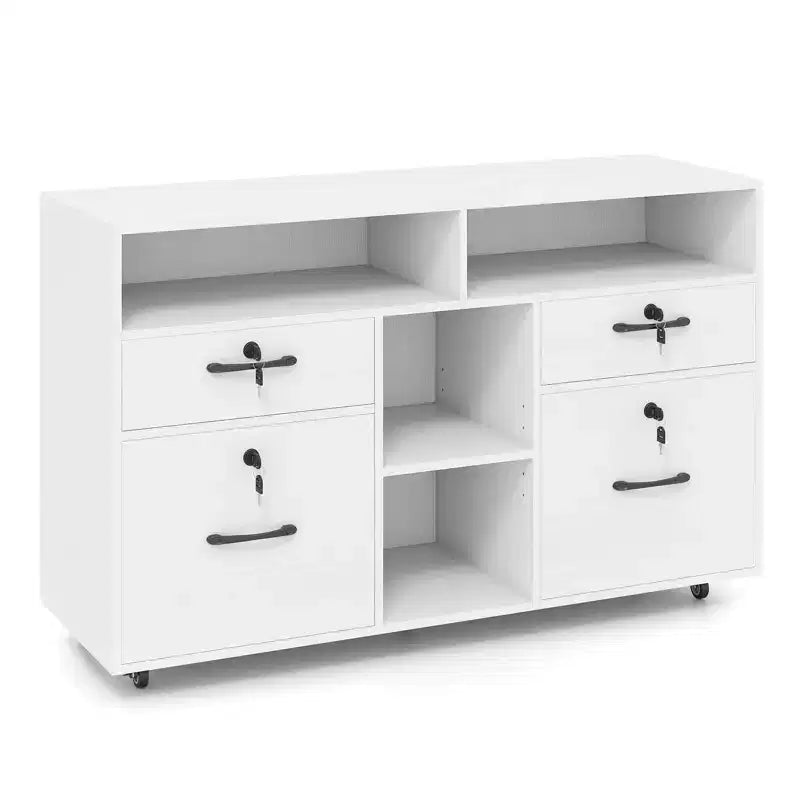 4-Drawer File Cabinet with Lock, Adjustable Shelf, Fits A4/Letter Size Files
