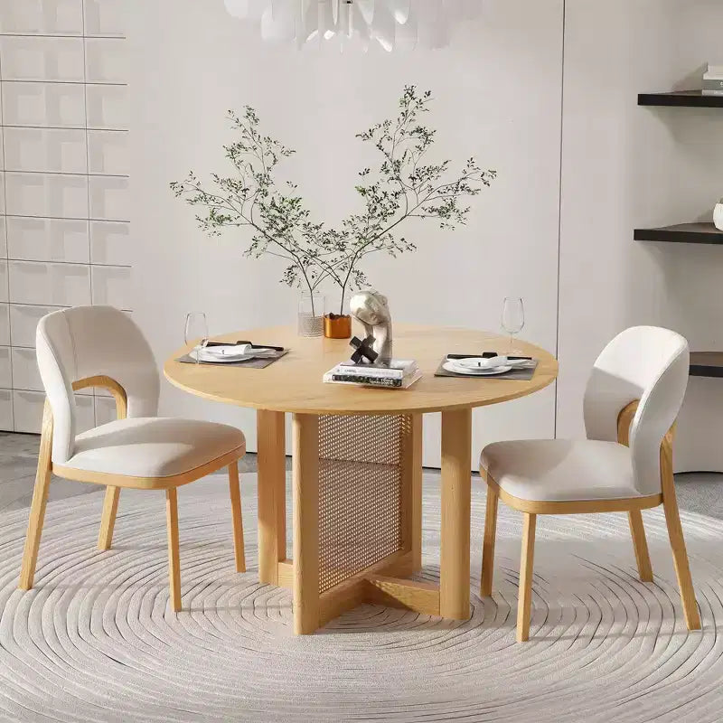 46 inch Round Log Color Rattan Dining Table for 4-6 People Suitable for Dining Room and Living Room