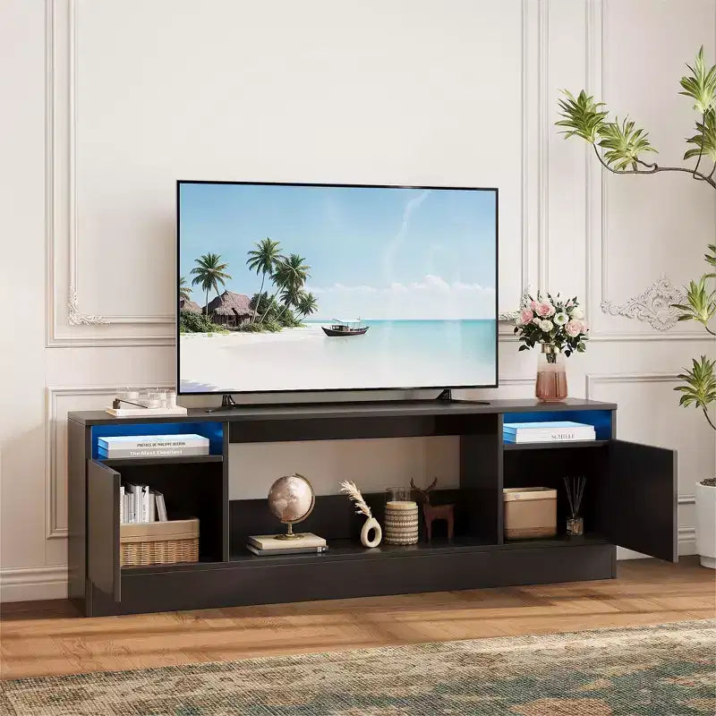 75 Modern TV Stand with Storage - Entertainment Center Compatible with 36 Electric Fireplaces