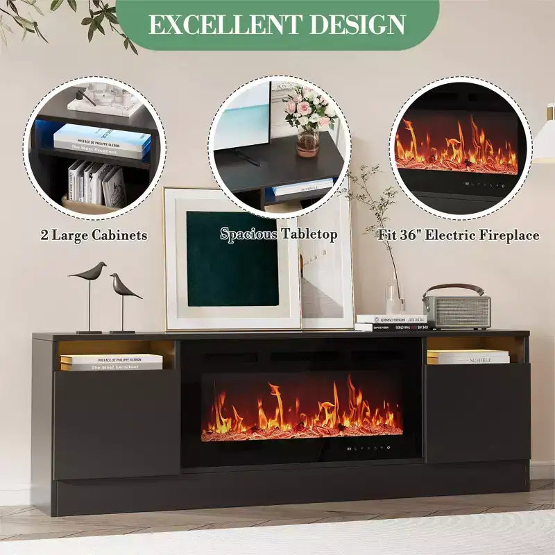 TV Stand with Fireplace Compartment, Fits TVs up to 75 in.