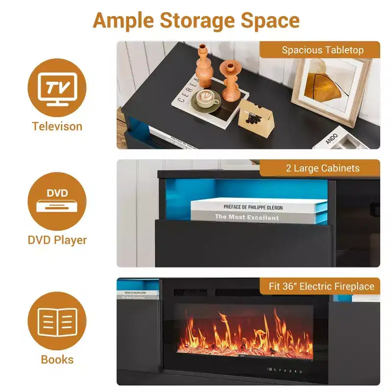 TV Stand with Fireplace Compartment, Fits TVs up to 75 in.