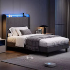 Struttura Letto a Piattaforma a LED con Stazione di Ricarica e Contenitore