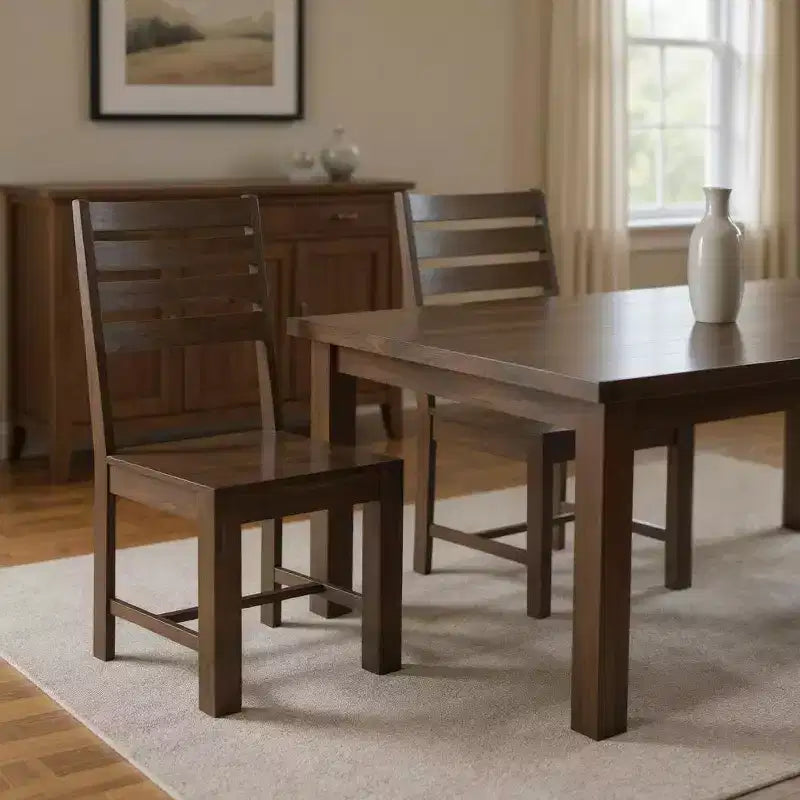 Set of Two Brown Solid Wood Ladder Back Dining Side Chairs