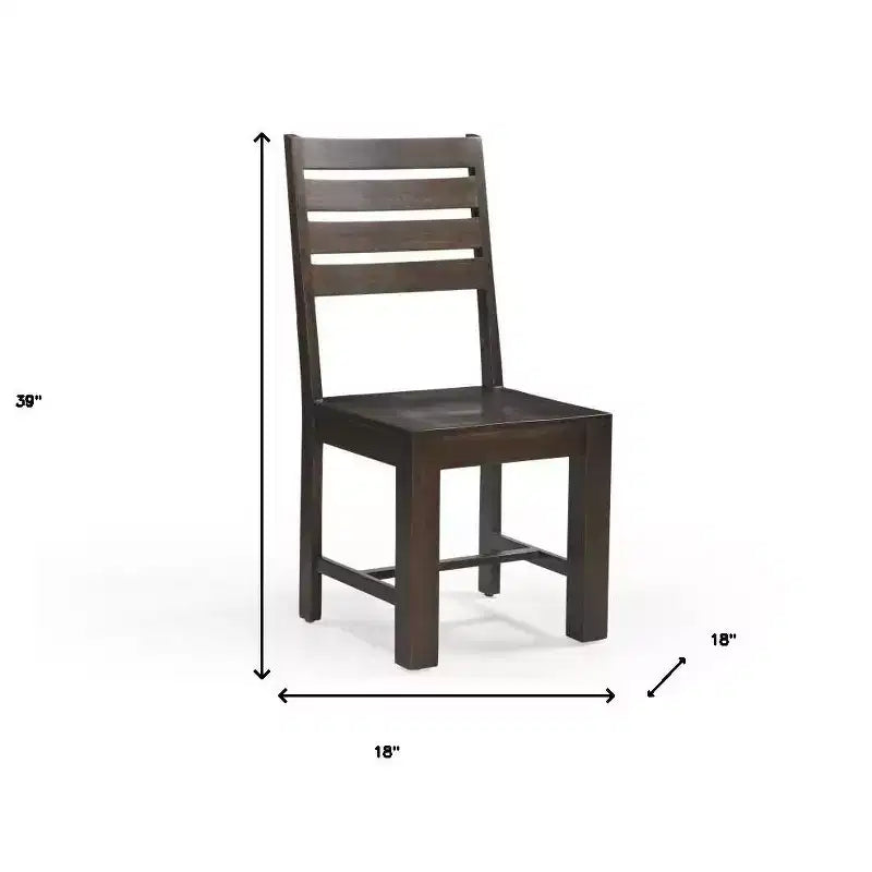 Set of Two Brown Solid Wood Ladder Back Dining Side Chairs