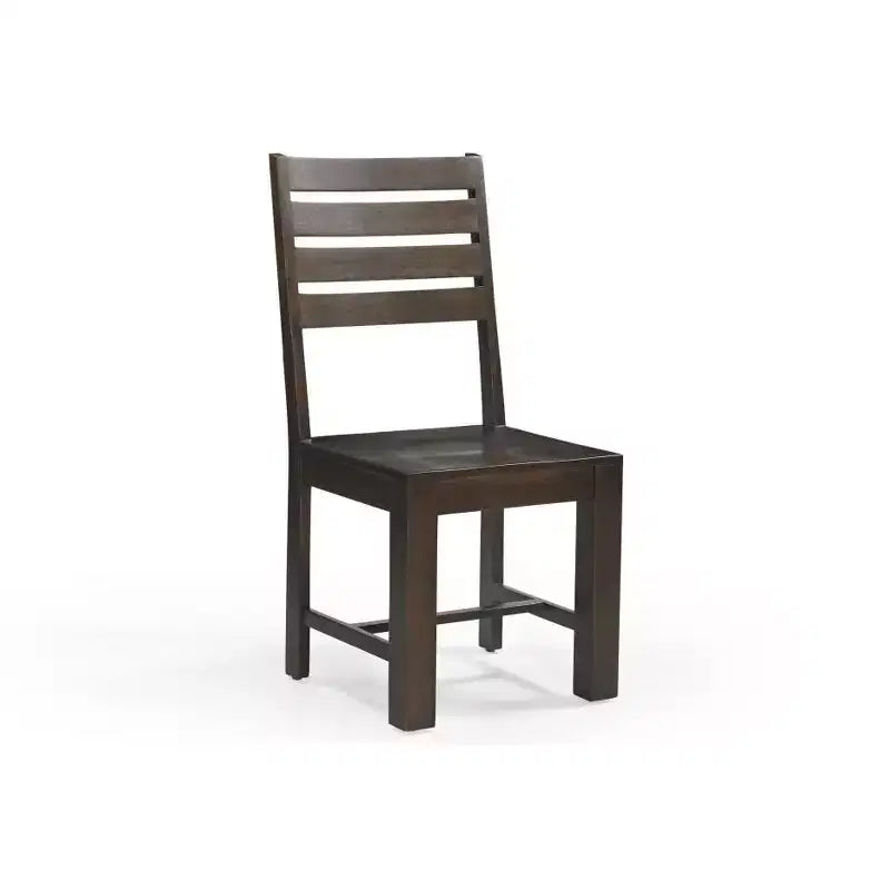 Set of Two Brown Solid Wood Ladder Back Dining Side Chairs