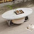 ATJafurn 47.2'' Oval Modern Coffee Table Luxury Faux Marble Top Stainless Steel Base