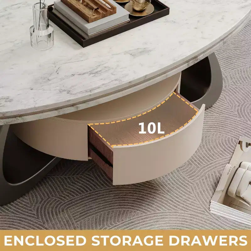 47.2'' Oval Coffee Table with Sintered Stone Top and Stainless Steel Base