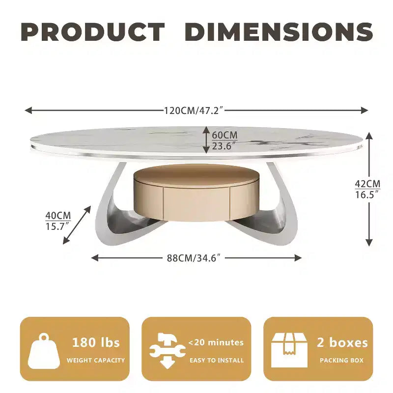 47.2'' Oval Coffee Table with Sintered Stone Top and Stainless Steel Base