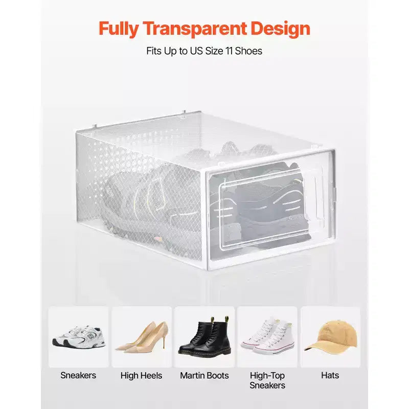 Stackable Shoe Storage Boxes, 12 Pack, Clear, Fits Up to US Size 11