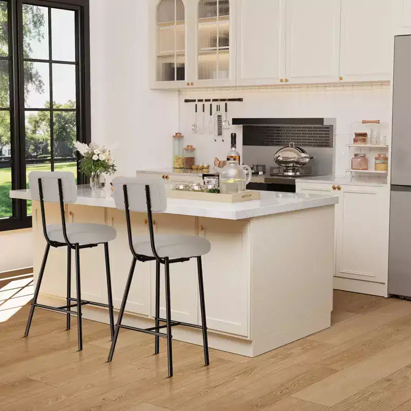 Bar Stools Set of 2, Modern Barstools with Back, 22-Inch Seat Height, Metal Legs for Kitchen Island and Bar