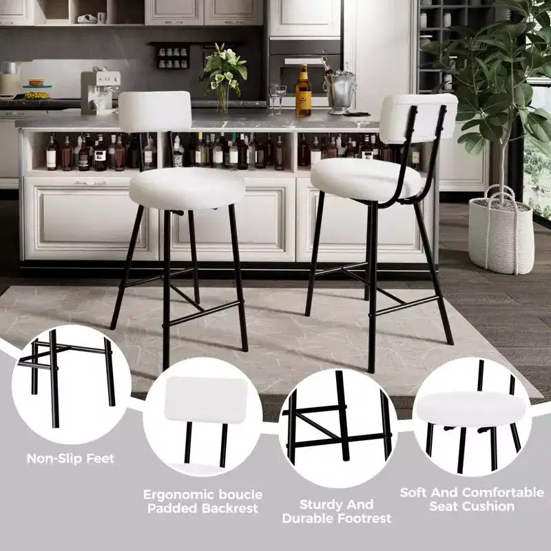 Bar Stools Set of 2, Modern Barstools with Back, 22-Inch Seat Height, Metal Legs for Kitchen Island and Bar