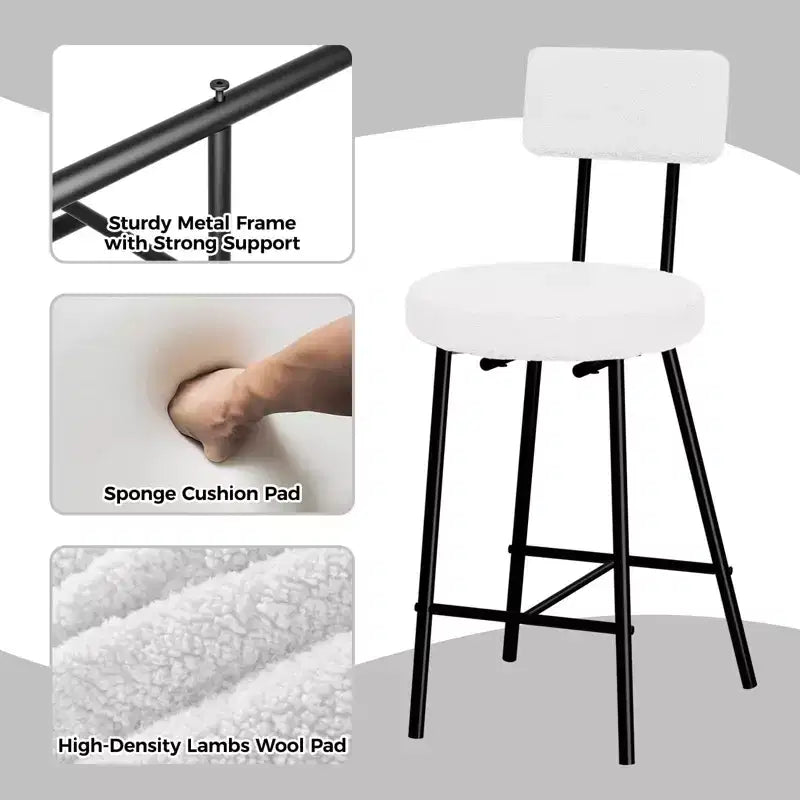 Bar Stools Set of 2, Modern Barstools with Back, 22-Inch Seat Height, Metal Legs for Kitchen Island and Bar