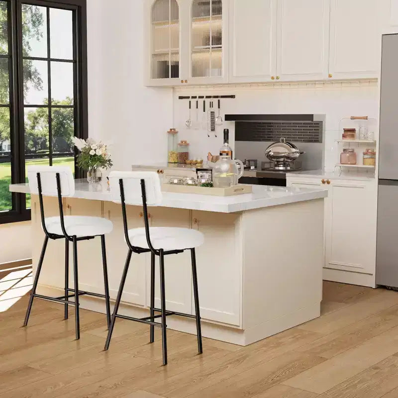 Bar Stools Set of 2, Modern Barstools with Back, 22-Inch Seat Height, Metal Legs for Kitchen Island and Bar