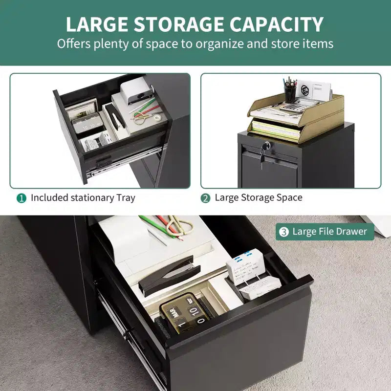 3-Drawer Vertical File Cabinet with Lock