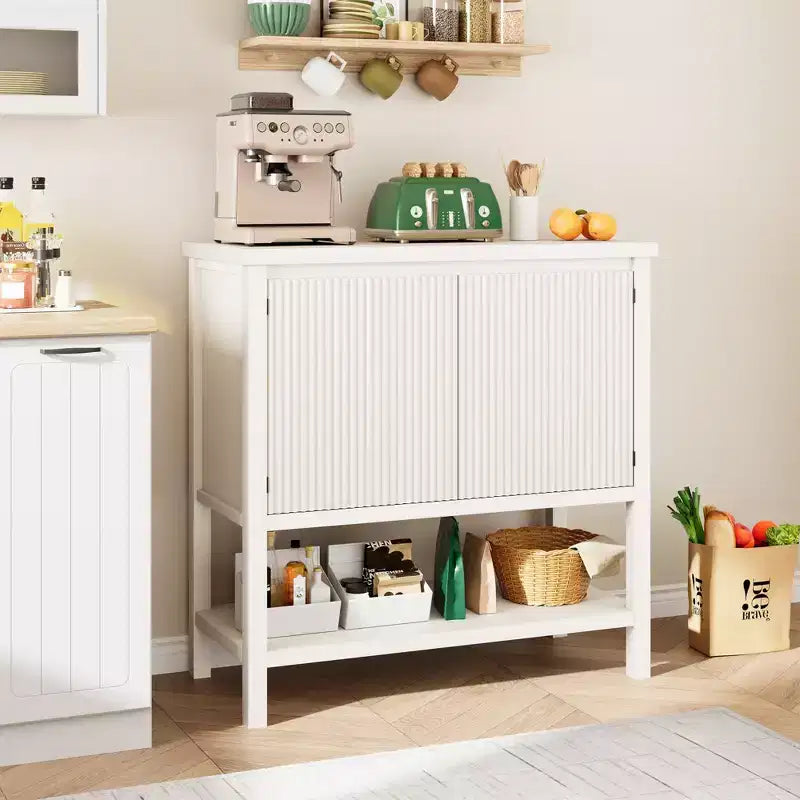 Narrow Console Table with 2-Door Storage Cabinet and Open Shelf