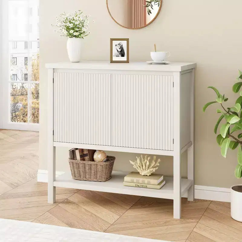Narrow Console Table with 2-Door Storage Cabinet and Open Shelf