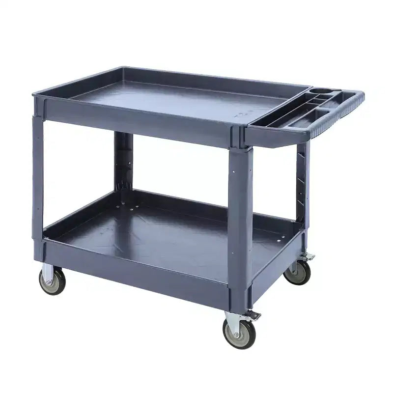 Service Cart, Plastic Utility Cart with 2 Shelves and 550Lb Capacity, Rolling Work Cart with 360 Swivel Wheels