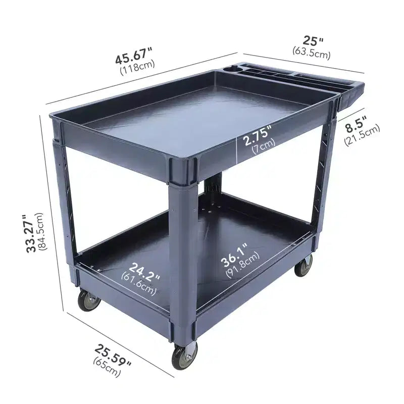 Heavy-Duty Rolling Utility Cart with 2 Shelves and Lockable Swivel Wheels