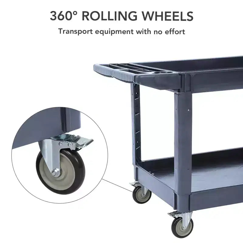 Heavy-Duty Rolling Utility Cart with 2 Shelves and Lockable Swivel Wheels