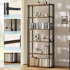 Libreria in Legno a 6 Ripiani da 180 cm con Telaio in Metallo, Scaffale Aperto per Camera da Letto, Soggiorno e Ufficio, Marrone