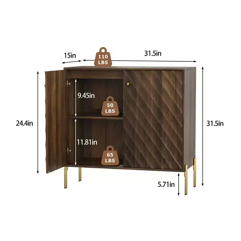 Vintage Sideboard Buffet Cabinet with 2 Doors & Adjustable Shelves