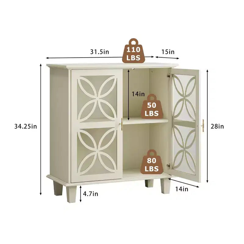 Vintage Sideboard Buffet Cabinet with 2 Doors & Adjustable Shelves