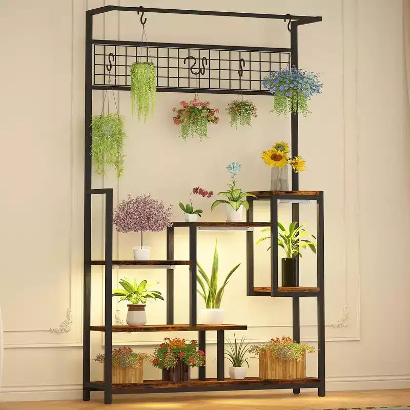 7-Tier Plant Stand with LED Grow Lights and Wood Shelves