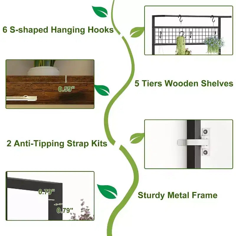7-Tier Plant Stand with LED Grow Lights and Wood Shelves