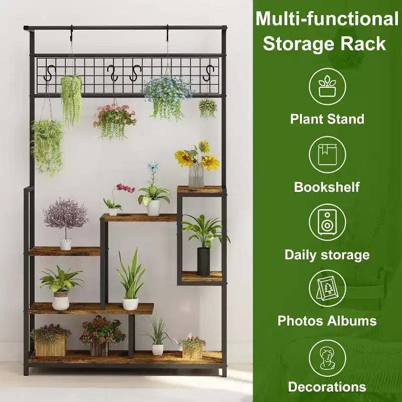 7-Tier Plant Stand with LED Grow Lights and Wood Shelves