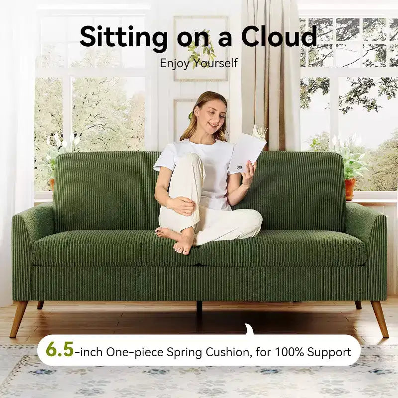 60-Inch Loveseat Sofa with Mid-Century Design, Available in Corduroy and Linen