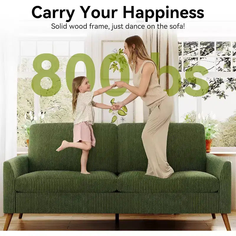 60-Inch Loveseat Sofa with Mid-Century Design, Available in Corduroy and Linen