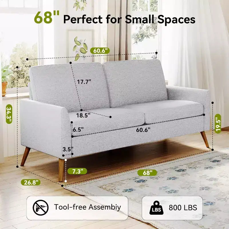 60-Inch Loveseat Sofa with Mid-Century Design, Available in Corduroy and Linen