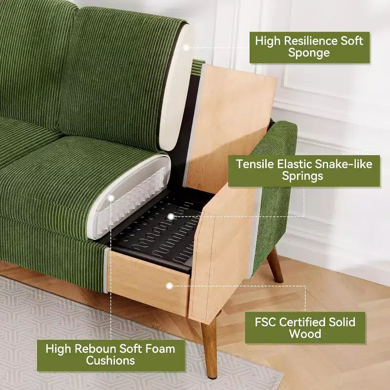 60-Inch Loveseat Sofa with Mid-Century Design, Available in Corduroy and Linen