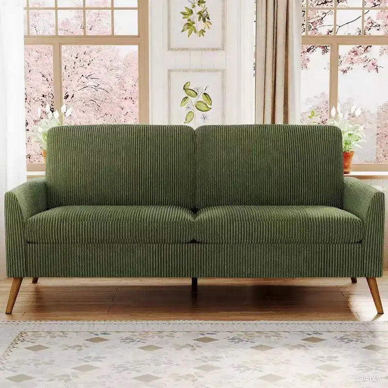 60-Inch Loveseat Sofa with Mid-Century Design, Available in Corduroy and Linen