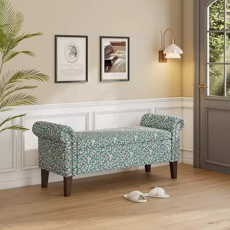 Rolled Arm Storage Ottoman Bench