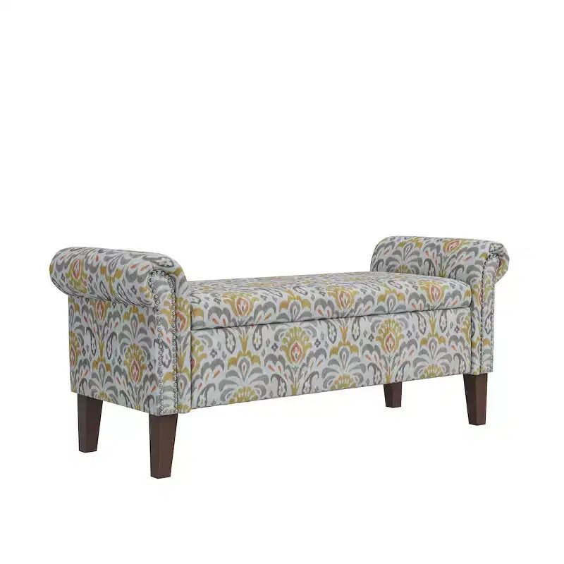 Rolled Arm Storage Ottoman Bench