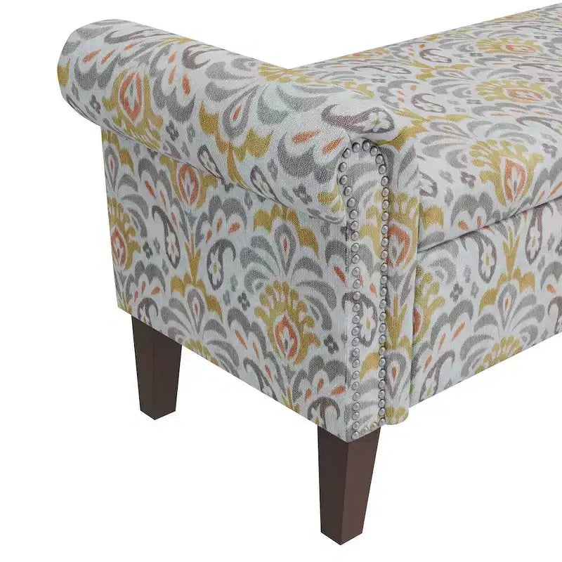Rolled Arm Storage Ottoman Bench