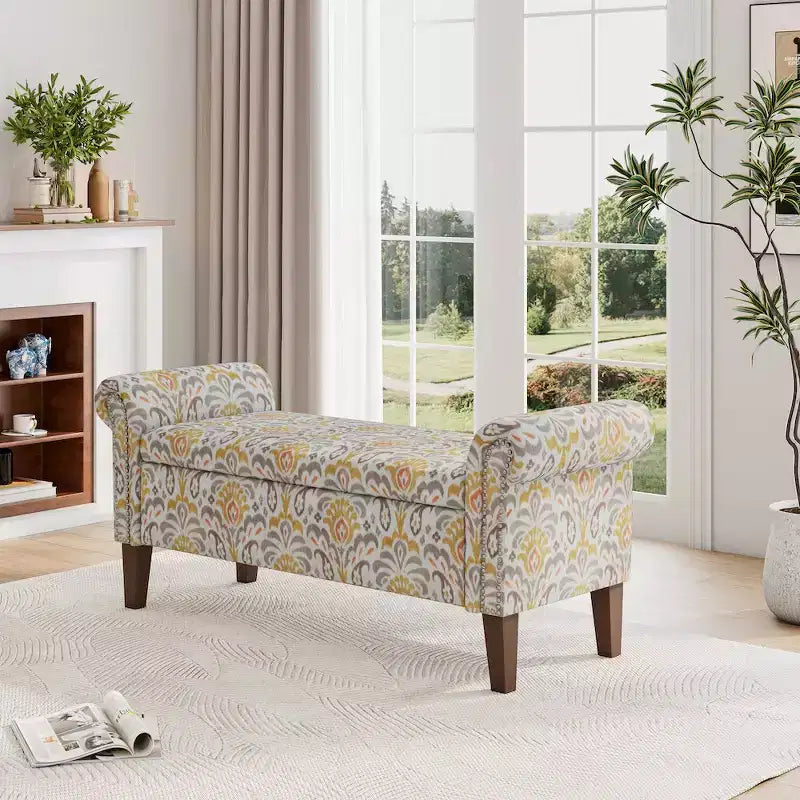 Rolled Arm Storage Ottoman Bench