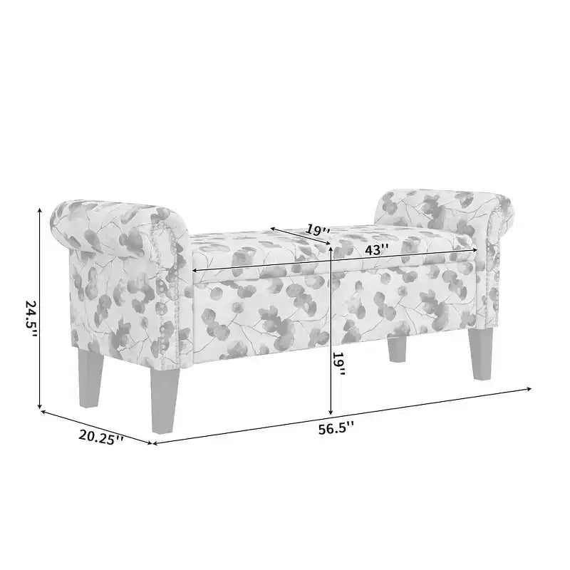Rolled Arm Storage Ottoman Bench