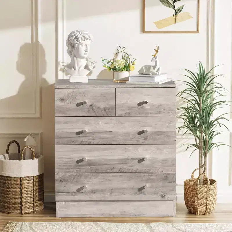 5-Drawer Grey Chest of Drawers, 25.98 in. W