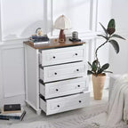 Mobiletto moderno con 4 cassetti – Alto design in legno per soggiorno o corridoio, Bianco avorio