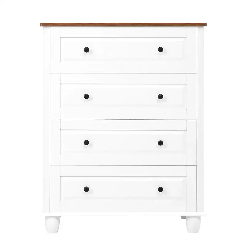 Modern Storage Cabinet with 4 Drawers – Tall Wood Design for Living Room or Hallway, Ivory White