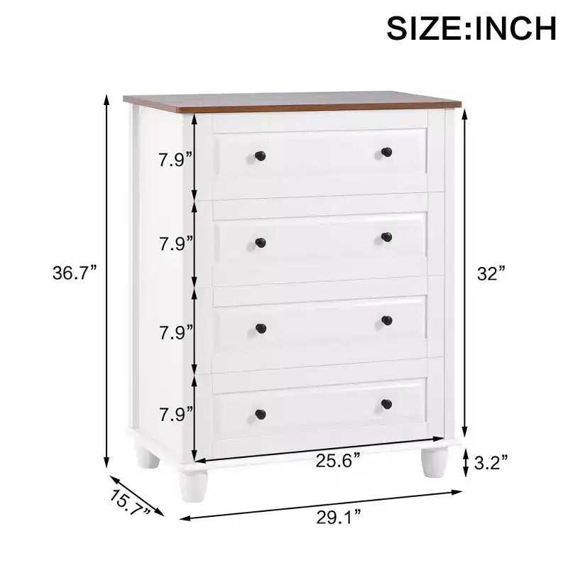 Modern Storage Cabinet with 4 Drawers – Tall Wood Design for Living Room or Hallway, Ivory White
