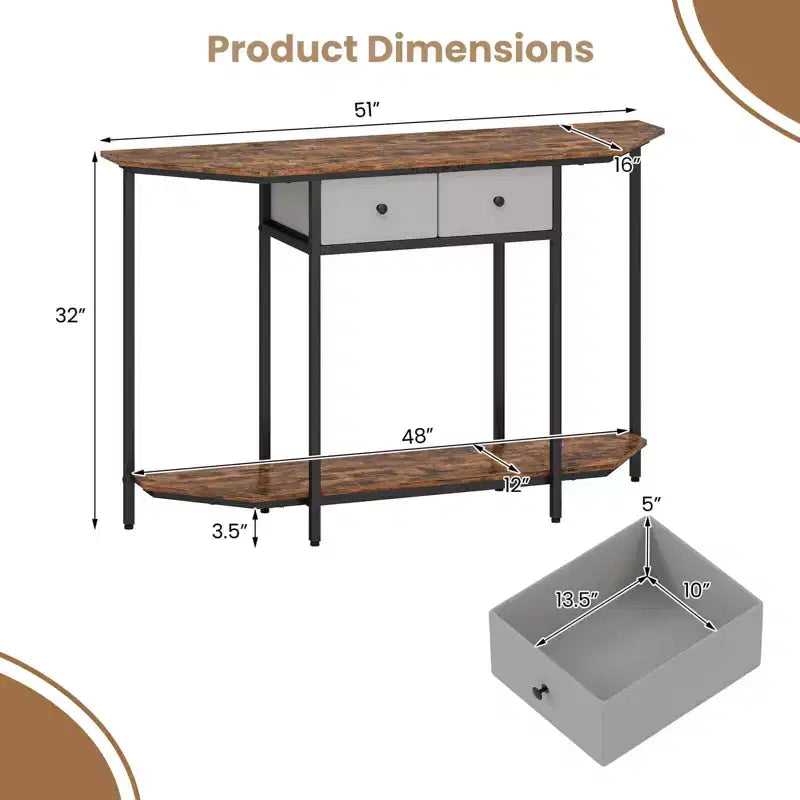 2-Tier Console Table with 2 Drawers and Open Storage Shelf