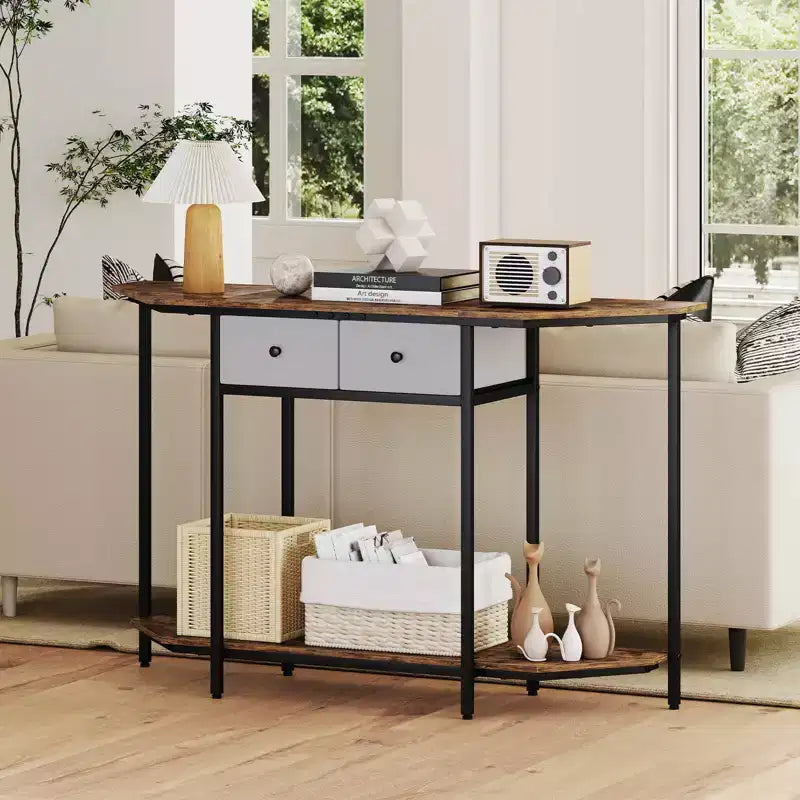 2-Tier Console Table with 2 Drawers and Open Storage Shelf