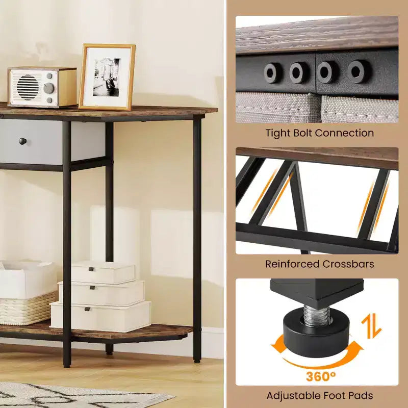 2-Tier Console Table with 2 Drawers and Open Storage Shelf