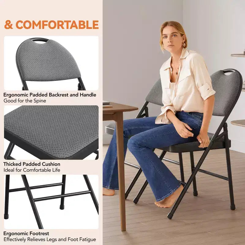 4 Pack Folding Chairs with Padded Seat