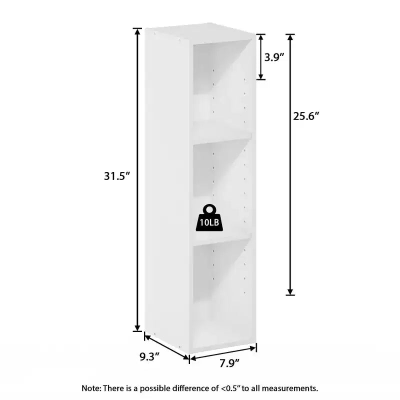 3-Tier Narrow Bookcase with Adjustable Shelf
