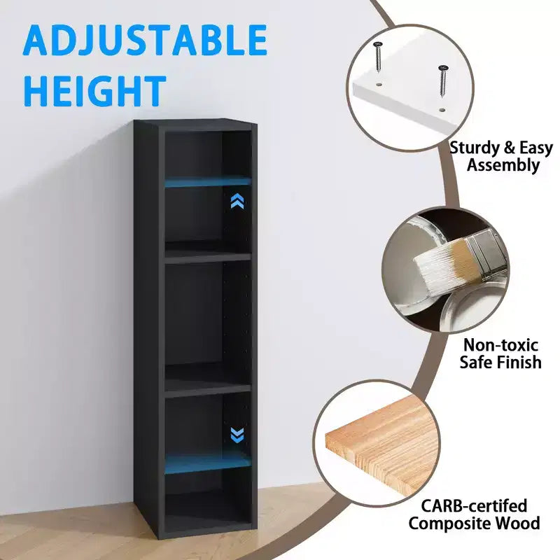 3-Tier Narrow Bookcase with Adjustable Shelf