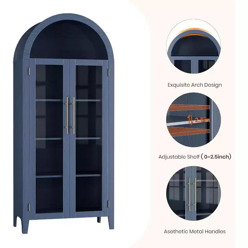 5-Tier Arched Storage Cabinet with Glass Doors